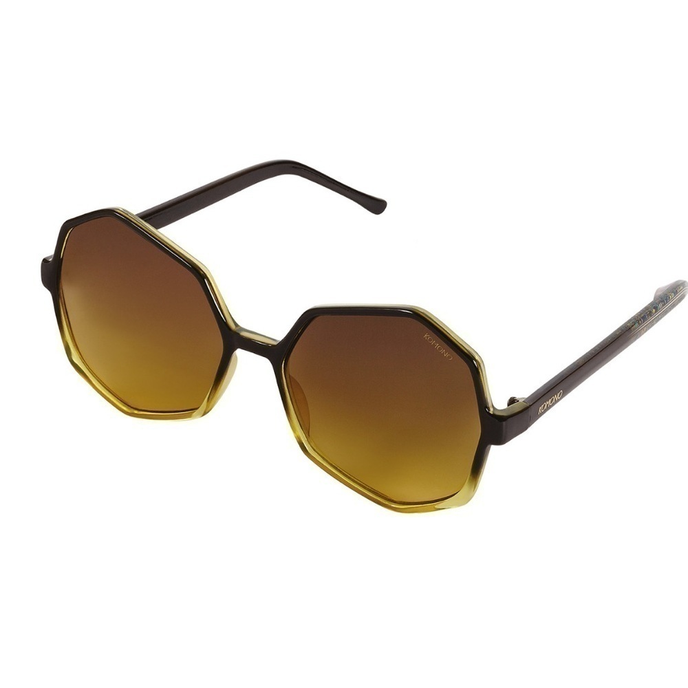 Komono Sunglasses NEW The Bonnie Oversized Geometric Gradient Black Yellow - Picture 2 of 15